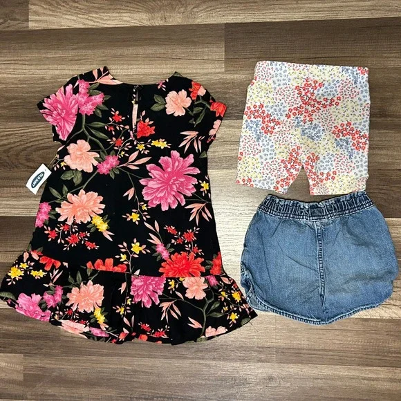 Old Navy Gap Dress Shorts Leggings Kids 3T Multicolor Floral Denim Spring Bundle - Picture 6 of 6